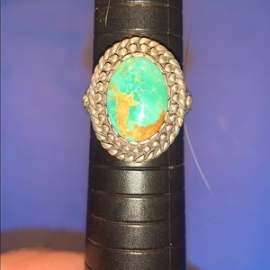 Sterling silver ring with turquoise n gold.